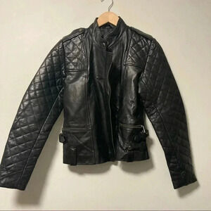 Leathercult Kate Hudson quilted biker perfecto  leather jacket in black